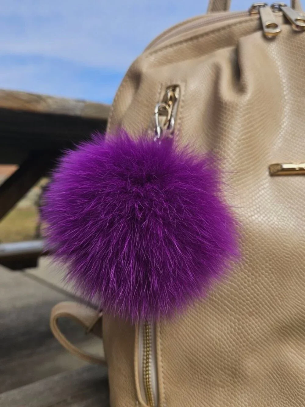Purple Real Fox Fur Keychain, Luxury Fur Bag Charm